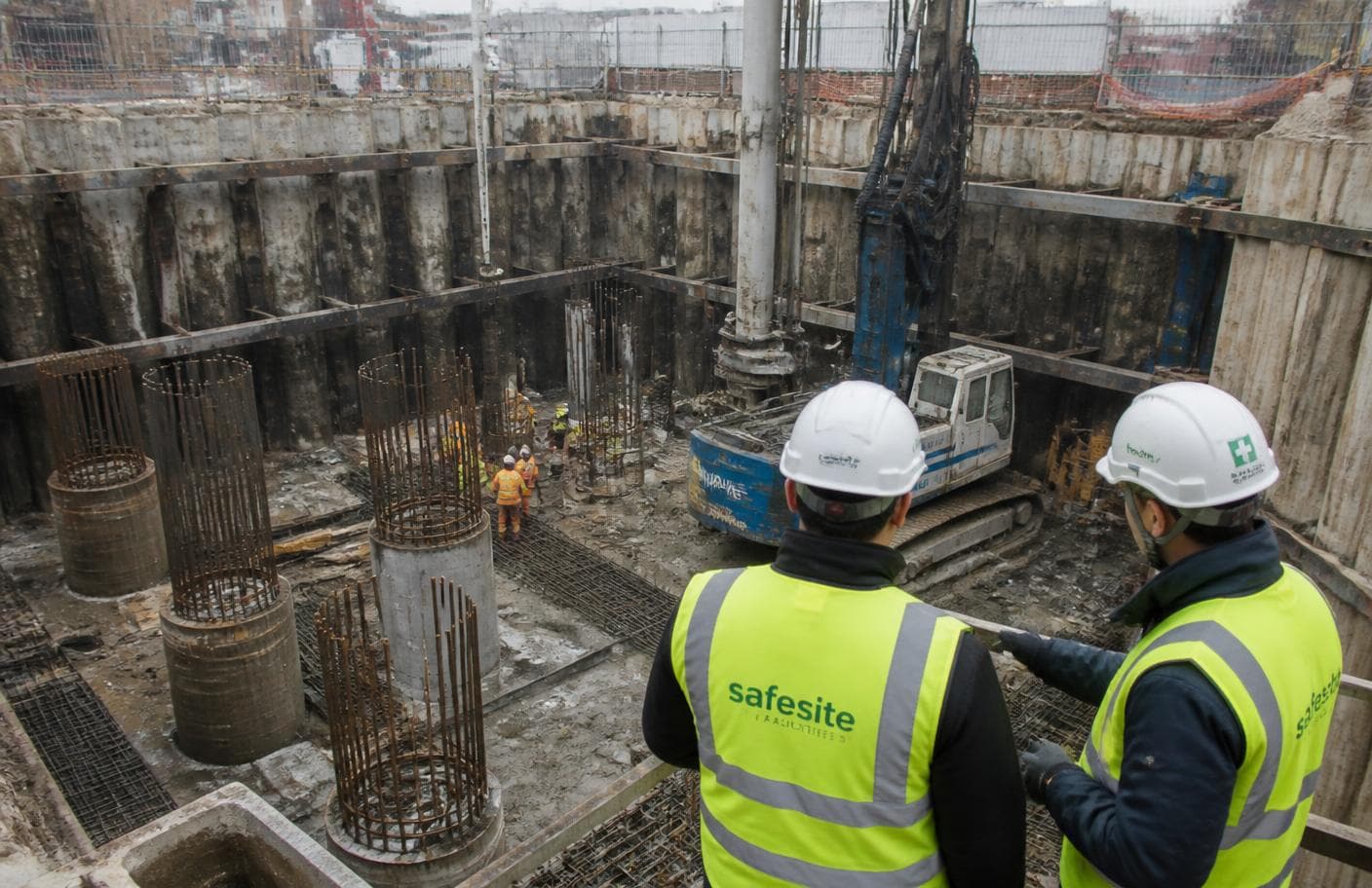Deep foundation works showing reinforced concrete piling and excavation in Addis Ababa